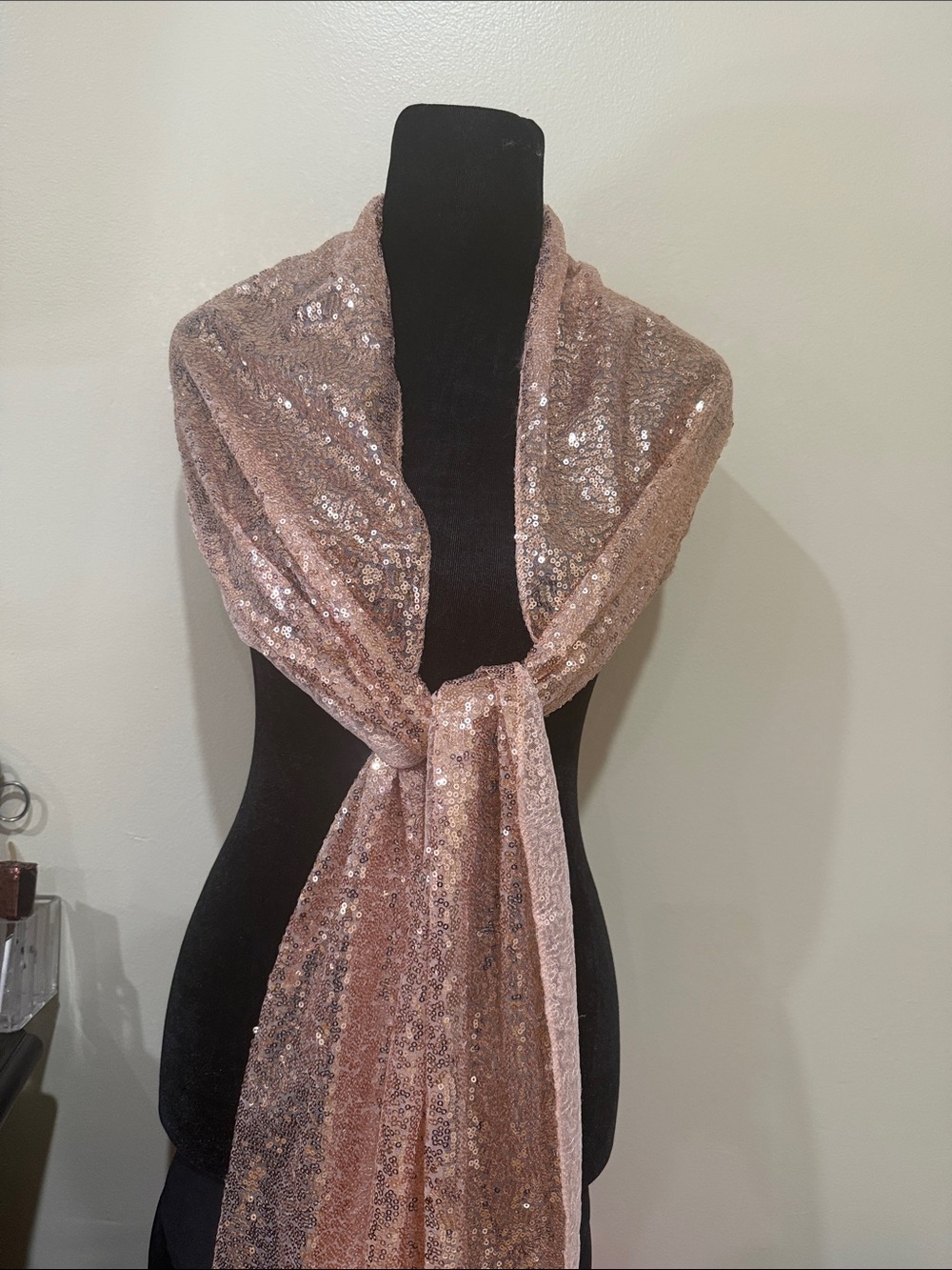 Sequin Evening Scarf - Rose Gold. 100 inches long.